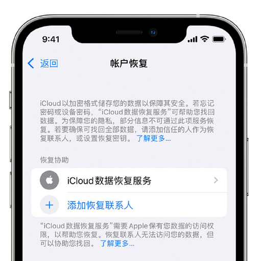 平湖苹果手机维修分享在 iPhone 上设置帐户恢复联系人的方法 